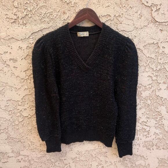 Vintage Black Rainbow Fleck Puff Sleeve Sweater Size Small - Picture 1 of 6